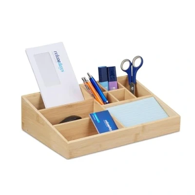 Afbeelding van Relaxdays bureau organizer bamboe 9 vakken make up pennenbak