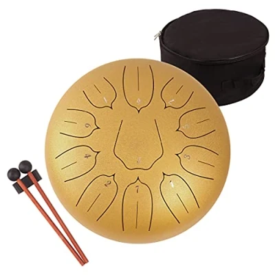 Afbeelding van LOMUTY 12 Inches Staal Tong Drum C Sleutel 11 Notes, Percussie Instrument, Stalen Tongtrommel Hand Pan met Mallets/Trommel Draagtas(Goud)