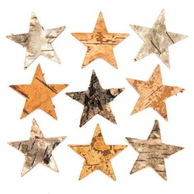Afbeelding van Baker Ross AV885 Boomschors sterren creatief knutselmateriaal voor kinderen knutselwerk en decoraties (30 stuks), 6cm, naturel