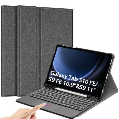 Afbeelding van Fintie Toetsenbordhoes voor Samsung Galaxy Tab S9 FE 10,9 inch/Tab 11 inch 2023 tablet, Duits toetsenbord met touchpad, magnetisch, afneembaar toetsenbordcover, grijs