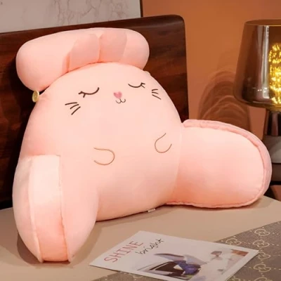 Afbeelding van LANPEW Reading kussen, rugkussen met armleuningen, leeskussen voor bed, bedstoel, rugleuningkussen, rugsteun, kussen cadeau lezen, werken en spelen (pluche roze haas, 70 x 50 cm)