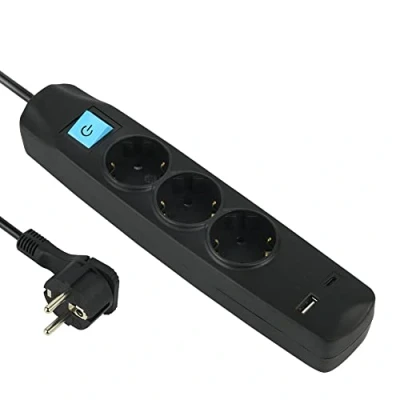 Afbeelding van Electraline 62164 stekkerdoos 3 voudig Schuko met schakelaar + 2 USB 3.4A 17W (1 type A 1 C), kabel 1.5M / meervoudige stekkerdoos/tafel stekkerdoos, extra platte stekker