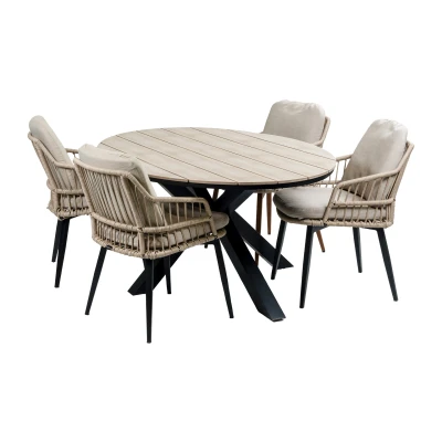 Afbeelding van 4 Seizoenen Tuinmeubelen 5 delige tuinset Isabel stoelen 180cm ovale Cyprus tuintafel