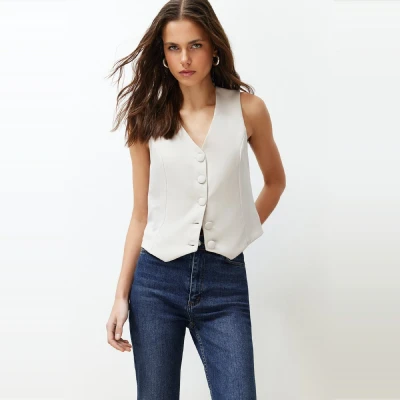 Afbeelding van Trendyol Beige Getailleerd Geknoopt Crop Geweven Vest Twoss21Ye0009