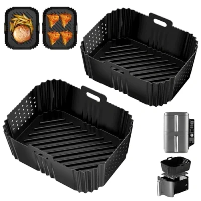 Afbeelding van Chiluxendo 2 stuks mand voor luchtfriteuse, herbruikbare siliconen vorm rechthoekige airfryer houder, accessoires, airfryer, magnetron, oven