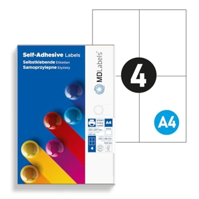 Afbeelding van MDlabels zelfklevende etiketten 105 x 148 mm 100 vellen 400 om af te drukken adresetiketten