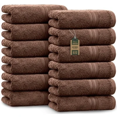 Afbeelding van Naturemark Set Van 12 Badstof Gastendoekjes, 30 X 50 cm, 100% Katoen, Chocoladebruin