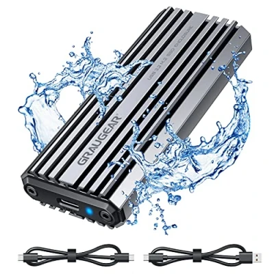Afbeelding van GRAUGEAR, Aluminium behuizing voor M.2 NVMe SSD, USB 3.2 (Gen2, 10 Gbit/s), Twee kabels C &amp; A naar C, PCIe lengte 2280,2260,2242,2230, Spatwaterdicht IP66, G M201 AC 10G