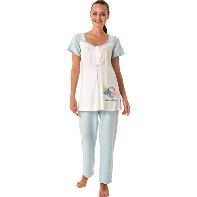 Afbeelding van Feyza Dames Zwangerschap Pyjama Set, Korte Mouwen, Blauw S