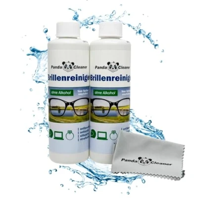Afbeelding van PandaCleaner Navulset 500 ml brillenreiniger 2 x 250 navulfles + brillenpoetsdoek zonder alcohol anti condens streepvrij ook geschikt voor displays, monitoren, vizieren