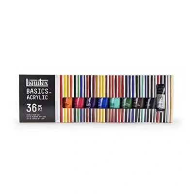 Afbeelding van Liquitex 3699404 Basics enkelvoudig pigmenteerde acrylverf, kunstenaarspigmenten, lichtecht, medium viscositeit, goede kwaliteit, satijn finish Set 36 x 22ml