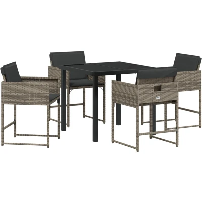 Afbeelding van vidaXL 5 delige Tuin Eettafel Set met Kussens Grijze Poly Rattan