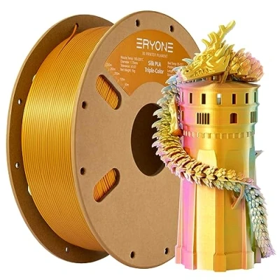 Afbeelding van ERYONE Tri Color Silk PLA Filament 1.75mm, 3D Printer +/ 0.03mm 1KG/Spool, Turquosie, Reddish Orange and Gold