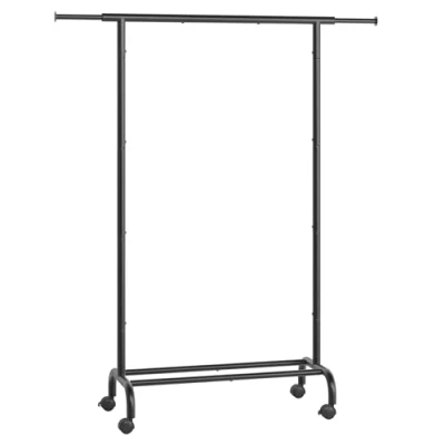 Afbeelding van SONGMICS kledingrek op wielen, uitschuifbare kledingroede, kapstok van stalen buizen, verhoogde opbergrail, 40 x (83 120) 156 cm, draagvermogen tot 45 kg, inktzwart HSR134B01