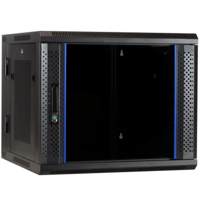 Afbeelding van DSIT 9U wandkast / serverbehuizing (kantelbaar) met glazen deur en geperforeerde zijwanden 600x600x500mm (BxDxH) 19 inch