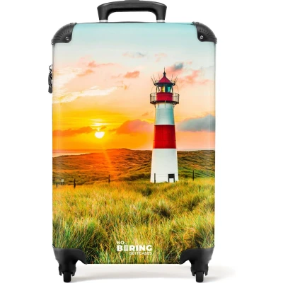 Afbeelding van NoBoringSuitcases.com® Handbagage koffer lichtgewicht Reiskoffer trolley Vuurtoren bij zonsondergang Rolkoffer met wieltjes Past binnen 55x40x20 en 55x35x25