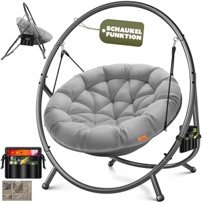 Afbeelding van KESSER® hangstoel met frame Bali hangschommel, tot 150 kg, voor binnen en buiten, inclusief kussen zijtas, hangmand, stalen schuimrubberen zitkussen, ideaal woonkamer