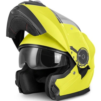 Afbeelding van VINZ Santos Systeemhelm met zonnevizier ECE 22.06 goedgekeurd Scooterhelm / Motorhelm Helm voor Motor Scooter Snorfiets Brommer Fluor Geel