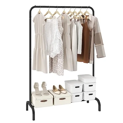 Afbeelding van VEVOR Kledingrek 101x40x151 cm Kapstok met Schoenrek 1 Staaf Stabiel Koolstofstaal voor Display Wasserij Slaapkamer Zwart