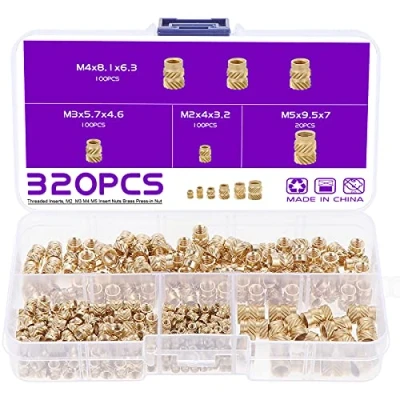 Afbeelding van Gueenky schroefdraadinzetstuk 3D print messing, M2, M3, M4, M5 binnendraad, 4 maten inpersmoeren, assortiment voor printer, kunststof onderdelen, spuitgietwerk