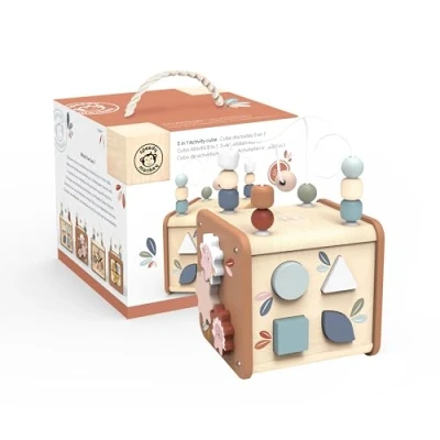 Afbeelding van Speedy Monkey SP1020 5 in 1 activiteitenkubus, 21,8 x 21 34 cm, kleurrijk, houten speelgoed voor kinderen, liefdevolle details, leuk cadeau idee