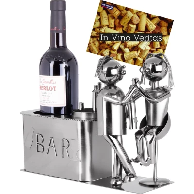 Afbeelding van BRUBAKER Wijnflessenhouder, liefdespaar aan de bar, decoratief object, metaal, voor paren, flessenstandaard met wenskaart Wijnrek