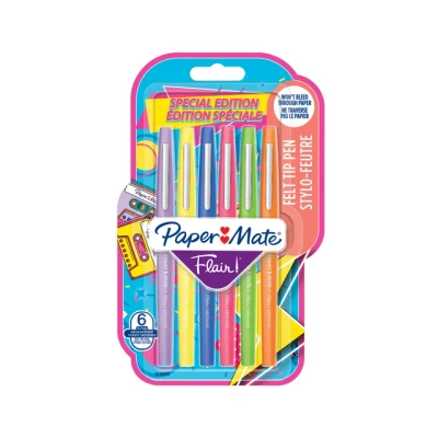 Afbeelding van Fineliner Paper Mate Flair retro assorti 1.0mm blister à 6 stuks