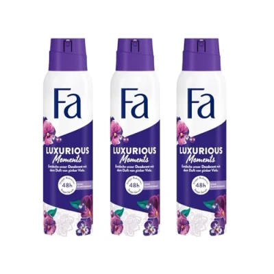 Afbeelding van Fa Deospray Luxurious Moments (3 x 150 ml), deodorant met de luxe geur van roze viola, zonder aluminium voor maximaal 48 uur bescherming tegen deodorant, laat geen deodorantresten achter op