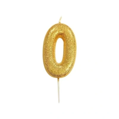 Afbeelding van Nummerkaars glitter goud 0 (7cm)