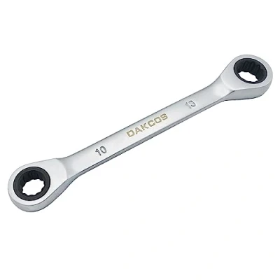 Afbeelding van DAKCOS 2 in 1 ratelsleutel 10x13mm dubbele ratelringsleutel CR V met mat chroom afwerking