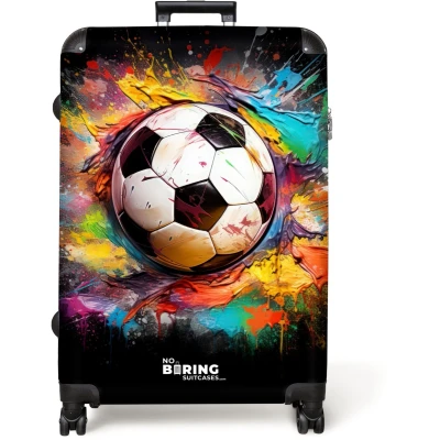 Afbeelding van NoBoringSuitcases.com® Koffer groot Reiskoffer lichtgewicht Voetbal omringd door verfklodders Rolkoffer met 4 wielen Grote trolley XL 98 liter bagage