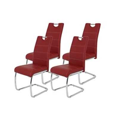 Afbeelding van Apollo Flora, set van 4 schommelstoelen, keukenstoel kunstleer, bordeaux, handgrepen, verchroomd metalen frame, 42 x 57 98 cm