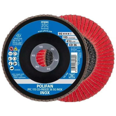 Afbeelding van PFERD 67711536 PFC 115 CO FREEZE 36 SG INOX Lamellenschijf Diameter mm Boordiameter 22.23 Legering op nikkelbasis, Superlegeringen nikkel of