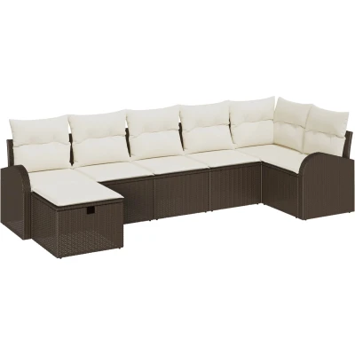 Afbeelding van vidaXL 7 delig Tuin Sofa Set met Kussens Bruin Poly Rattan