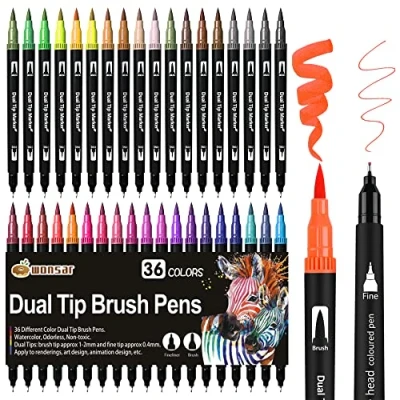 Afbeelding van Dual Brush Pen set: viltstiften, 36 kleuren, penseelstiften, marker, fineliner, set aquarelstiften voor bullet journal, kleurboeken, handlettering, manga mandala, kleurstiften kinderen en