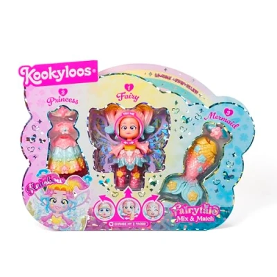 Afbeelding van KOOKYLOOS Fairytale Mix &amp; Match Rainbow 3 in 1 fantasy pop, bevat prinsessenkostuum, zeemeerminnenoutfit en feeënoutfit