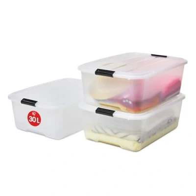 Afbeelding van IRIS Topbox Opbergbox 30L Kunststof Transparant Set van 3