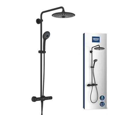 Afbeelding van Grohe vitalio joy 260 douchesysteem cooltouch met tray phantom black 26403kf2