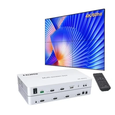 Afbeelding van Video Wall Controller 2x2 4K60HZ, HDMI 2.0 TV Controller, ondersteuning 3840x2160@60Hz Input 4 Output TV, 1x2 2x1 1x3 3x1 1x4 14 modi, Remote &amp; RS232 Control, met Out Audio Memmory