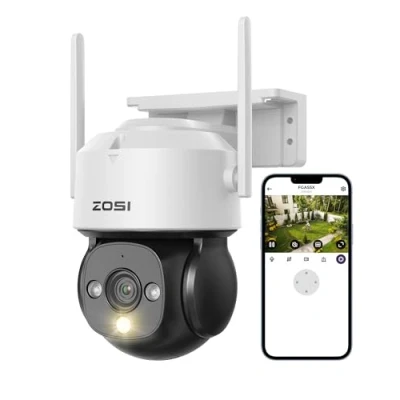 Afbeelding van ZOSI 1080P WiFi Beveiligingscamera Buiten met Plug in Voeding, 360/140 Pan/Tilt 2MP Videocamera, AI Detectie van Mensen en Voertuigen, C290