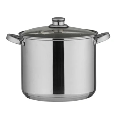 Afbeelding van axentia Universele pan in zilver, pot met glazen deksel en draadgrepen, kookpan van roestvrij onderhoudsvriendelijk staal, ingekapselde aluminium bodem 10 liter volume