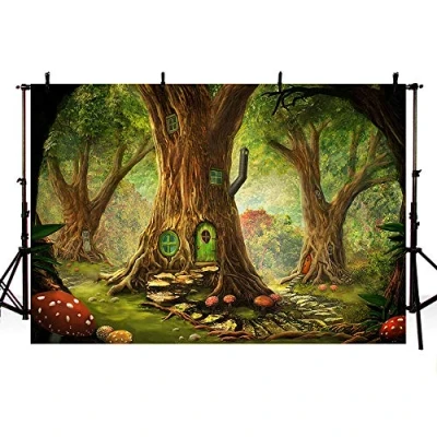 Afbeelding van MEHOFOND 2,1 x 1,5 m sprookje betoverd bos verjaardagsfeestje decoratie foto achtergrond banner kinderen paddestoel wonderland achtergronden rekwisieten voor fotografie