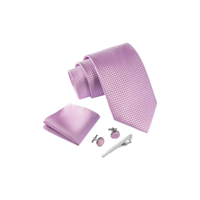 Afbeelding van Stropdas set Paars met manchetknopen, pochet en dasspeld luxe stropdassen voor heren in Geschenkdoos Mens tie Licht