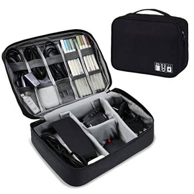 Afbeelding van AiQInu kabelorganizer, reistas, 2 lagen, waterdicht, draagbaar, kabelhouder, organizer voor oplader, USB stick, hoofdtelefoon, powerbank, harde schijf, SD kaart