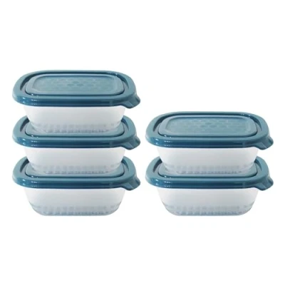 Afbeelding van Neez Set van voedselopslagcontainers (5 containers met 5 sluitdeksels) Magnetron en vriezerbestendig Lekvrije keuken Voorraadcontainers (Kunststof, 500 ml) (5ps Box BlueLids)