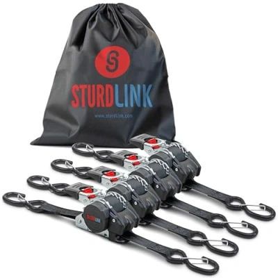 Afbeelding van Automatische spanband 3 m 25 mm, S haken, LC 300 daN, 600 daN U automatisch afrollen ideale uitrusting voor het bevestigen van quad auto motorfiets aan aanhangwagen set 4 + tas EN 12195 2