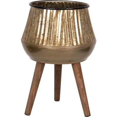 Afbeelding van Clayre &amp; Eef Planthouder 39 cm Koperkleurig Bruin Metaal Hout bloempot