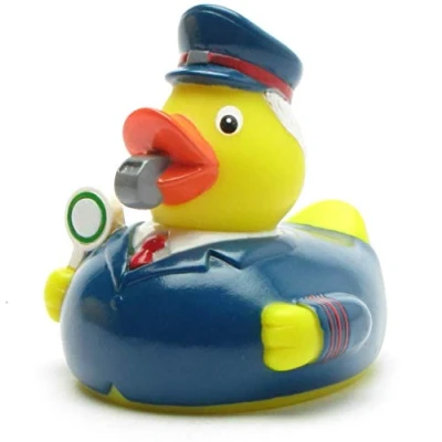 Afbeelding van Duckshop I Badeend Trekgeleider Quietscheend Schaffner L: 8 cm incl. Badeenden sleutelhanger in set