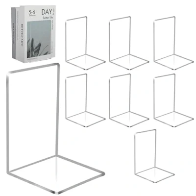 Afbeelding van Boekensteunen, 8 stuks, van acryl, transparante steunen, steunset, geschikt voor school, thuis, kantoor, bibliotheek.