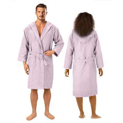 Afbeelding van JEMIDI unisex badjas van microvezel Voor dames en heren Sneldrogend Maat S in lila Met capuchon
